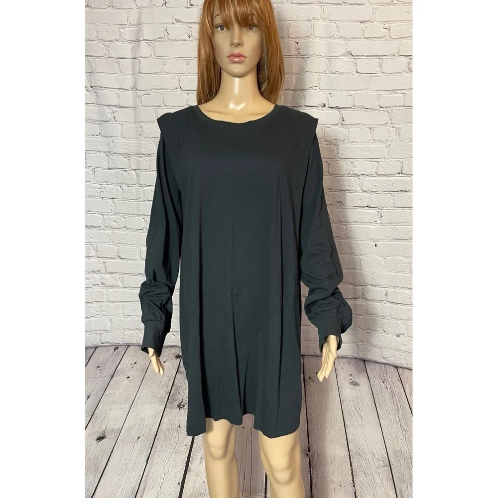 New Free People Beach Black Cotton Long Sleeve T-Shirt Tunic Dress Size M